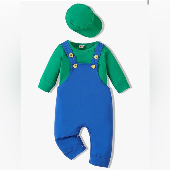 Green and Blue Baby luigi Outfit with Hat - Picture 1 of 6
